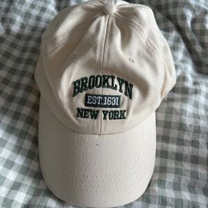 Brooklyn New York Embroidered Baseball Cap - Cream with Green